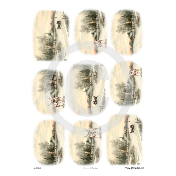 PAPIER RYŻOWY A4 - Boże Narodzenie, jelonki, widok