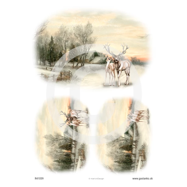 PAPIER RYŻOWY A4 - Boże Narodzenie, jelonki, widok