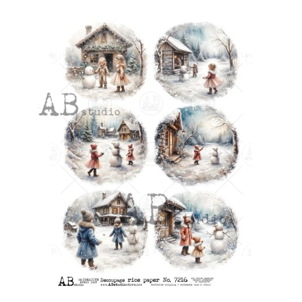 Papier ryżowy A4 - Boże narodzenie, widok, zima, dzieci