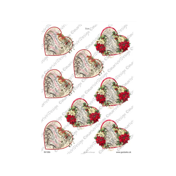 PAPIER RYŻOWY A4 - Boże Narodzenie, serca, napisy, gwiazda betlejemska