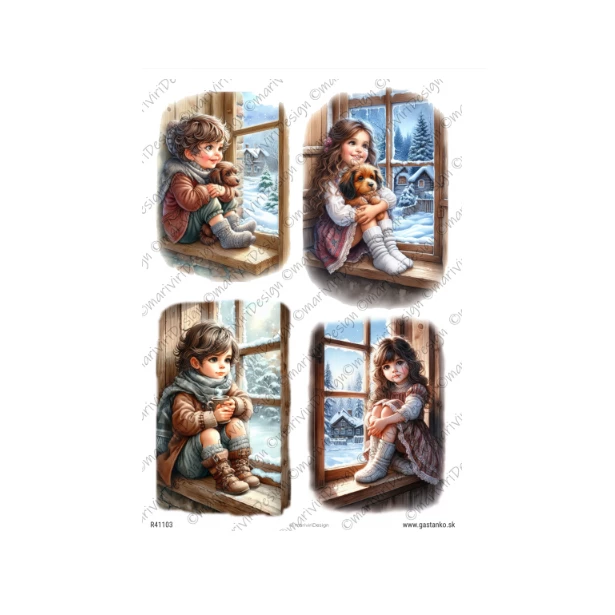 PAPIER RYŻOWY A4 - Boże Narodzenie, dzieci, okno