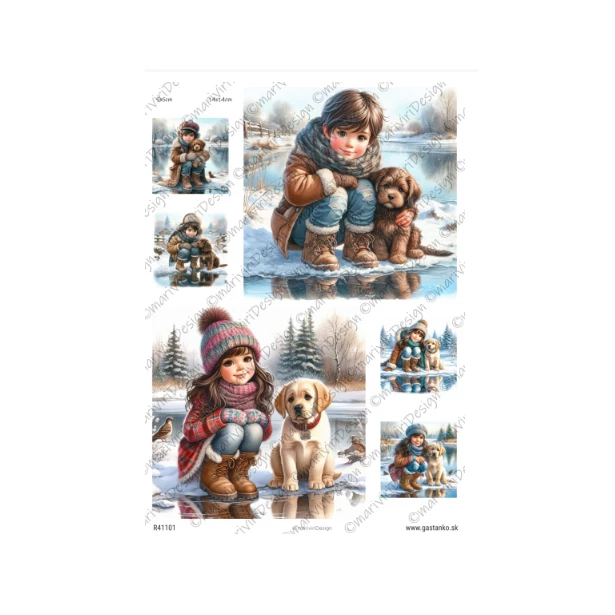 PAPIER RYŻOWY A4 - Boże Narodzenie, dzieci, pieski