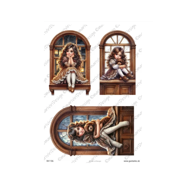 PAPIER RYŻOWY A4 - Boże Narodzenie, dziewczynki, okno