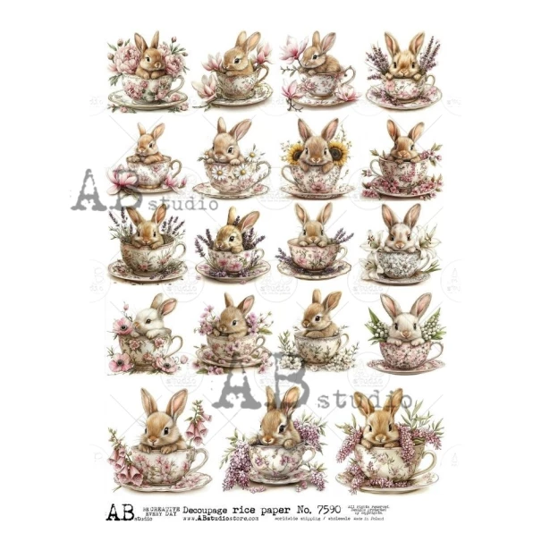 Papier ryżowy A4 - Zajączki, kwiaty, Wielkanoc