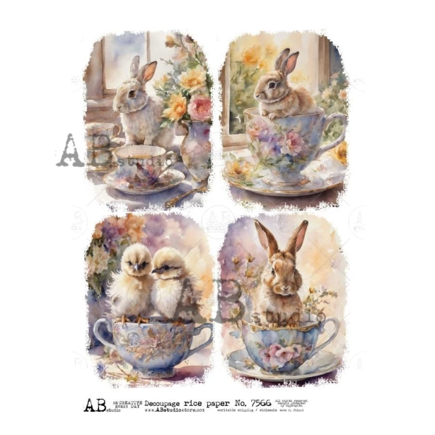 Papier ryżowy A4 - Zajączki, kurczaczki, Wielkanoc