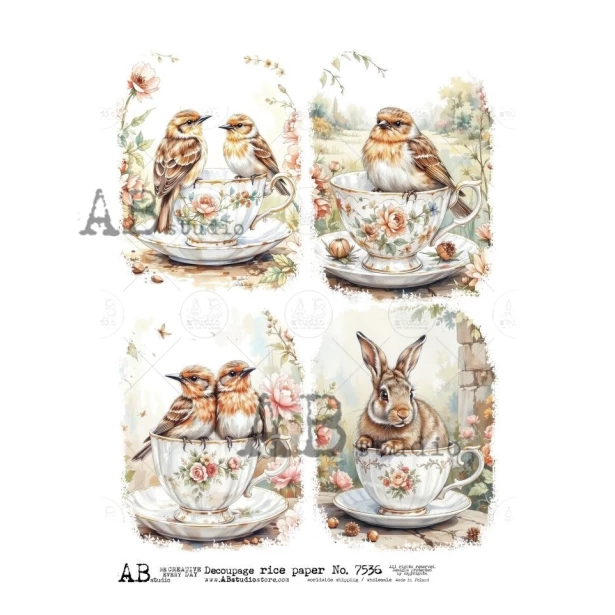 Papier ryżowy A4 - Ptaki, zając,  Wielkanoc