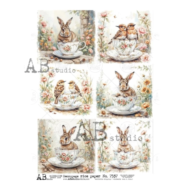 Papier ryżowy A4 - Ptaki, zajączki, Wielkanoc