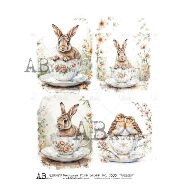 Papier ryżowy A4 - Ptaki, zajączki, Wielkanoc