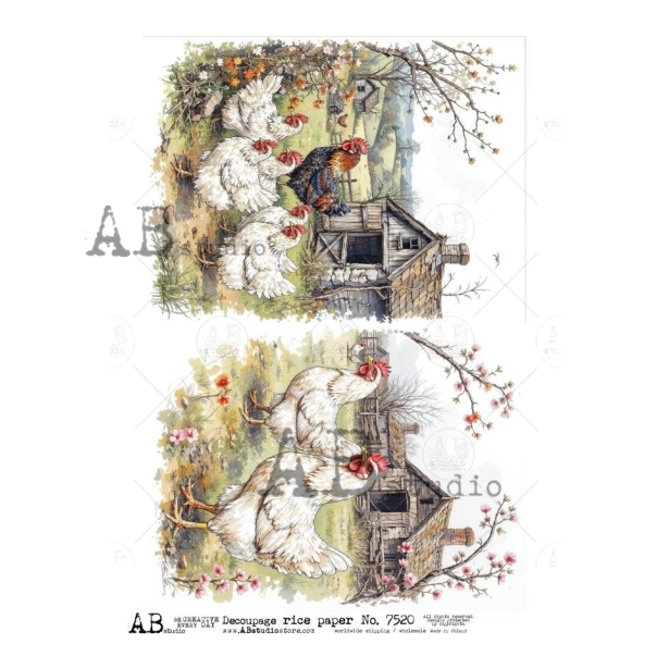 Papier ryżowy A4 - Kury, Kogut, Wielkanoc