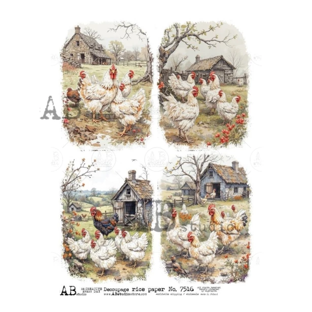 Papier ryżowy A4 - Kury, Kogut, Wielkanoc