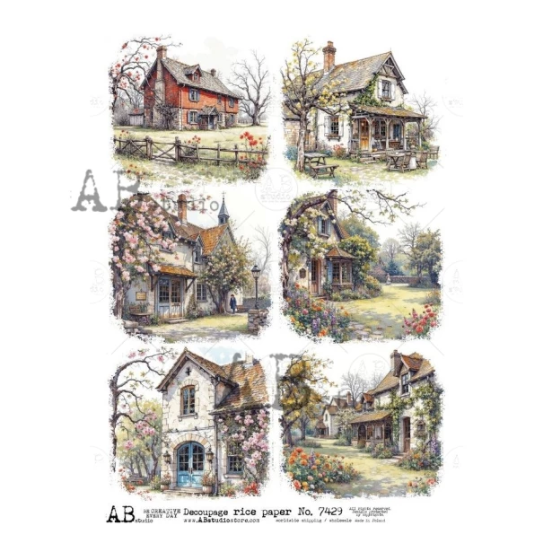 Papier ryżowy A4 - Dom, Widok, Kwiaty
