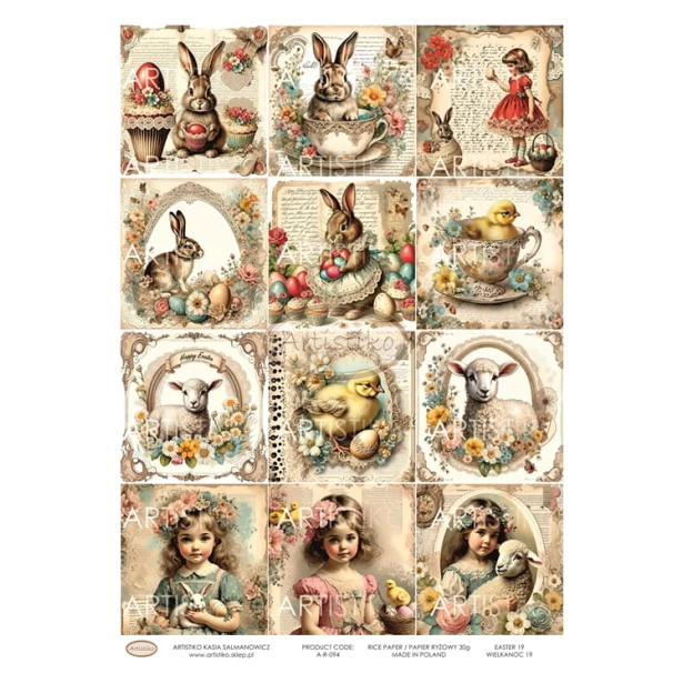Papier ryżowy A4 - Wielkanoc, zwierzątka, dziewczynka