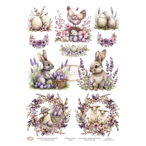 Papier ryżowy A4 - Wielkanoc, zwierzątka, kwiaty