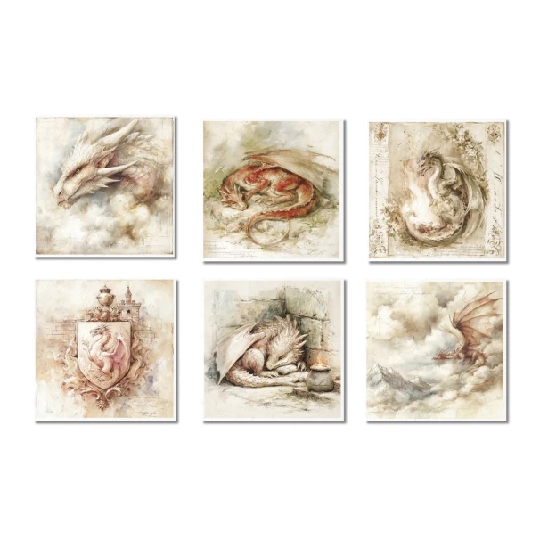 Zestaw papierów ryżowych 14,8x14,8cm Smoki, ogień, mityczne