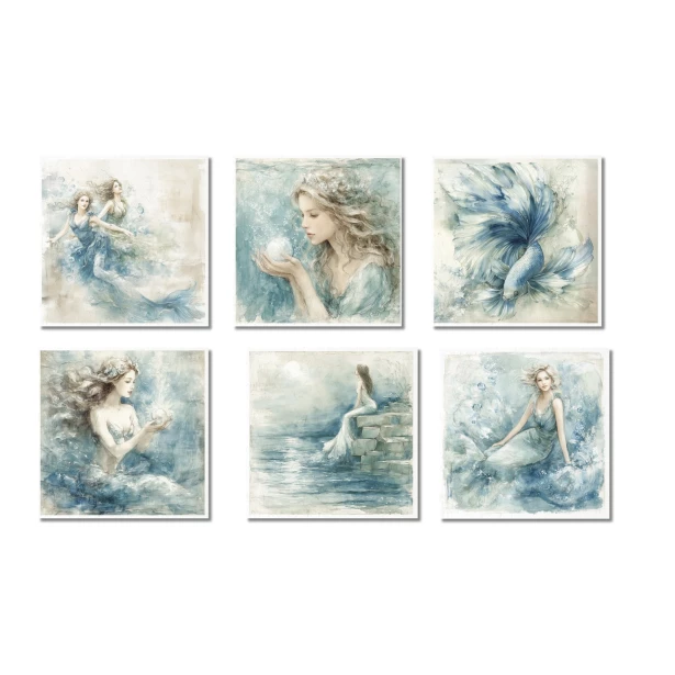 Zestaw papierów ryżowych 14,8x14,8cm Syreny, ryby, woda