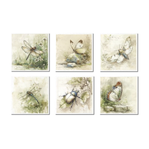 Zestaw papierów ryżowych 14,8x14,8cm Owady, ważka, motyl