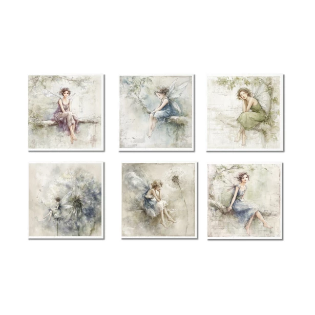 Zestaw papierów ryżowych 14,8x14,8cm Wróżki, dmuchawce