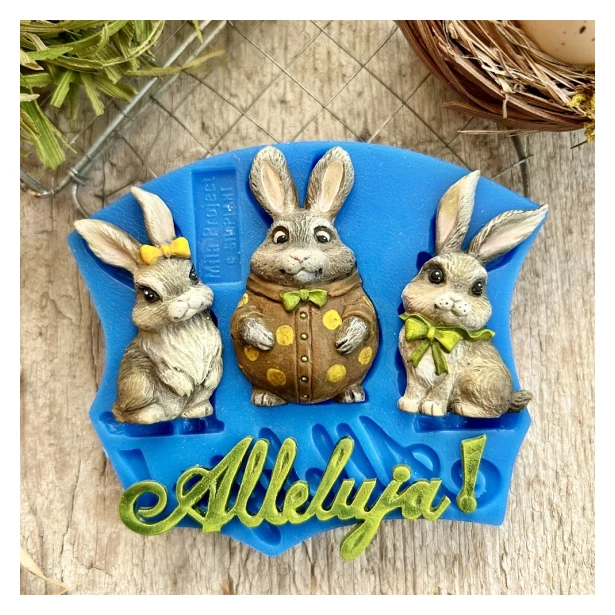FOREMKA SILIKONOWA ZAJĄCZKI I NAPIS ALLELUJA 9,8 x 8,5cm