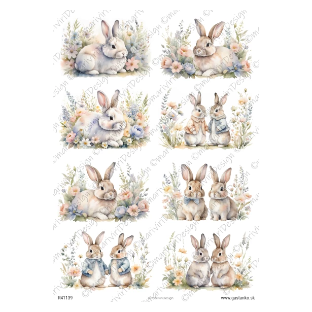 PAPIER RYŻOWY A4 - Zajączki, Wielkanoc