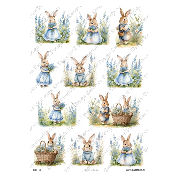 PAPIER RYŻOWY A4 - Zajączki, Wielkanoc