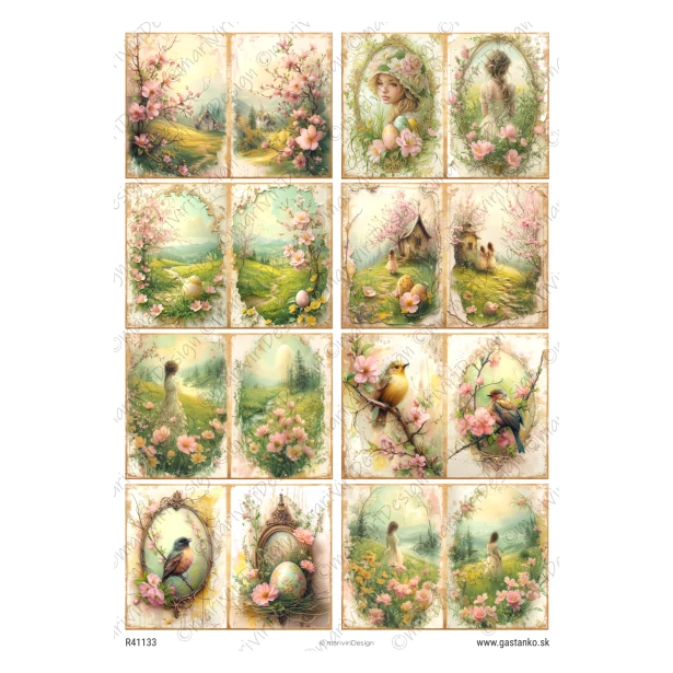 PAPIER RYŻOWY A4 - Wielkanoc, dziewczynka, widok, kwiaty