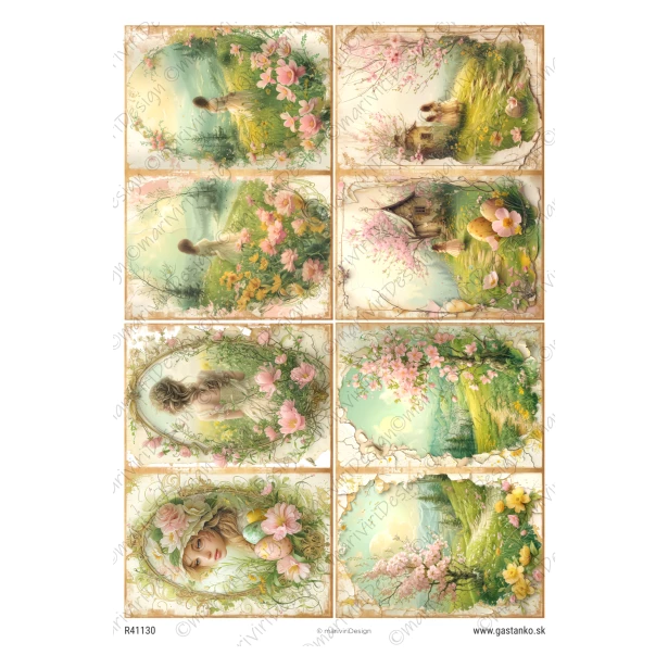 PAPIER RYŻOWY A4 - Wielkanoc, dziewczynka, widok, kwiaty