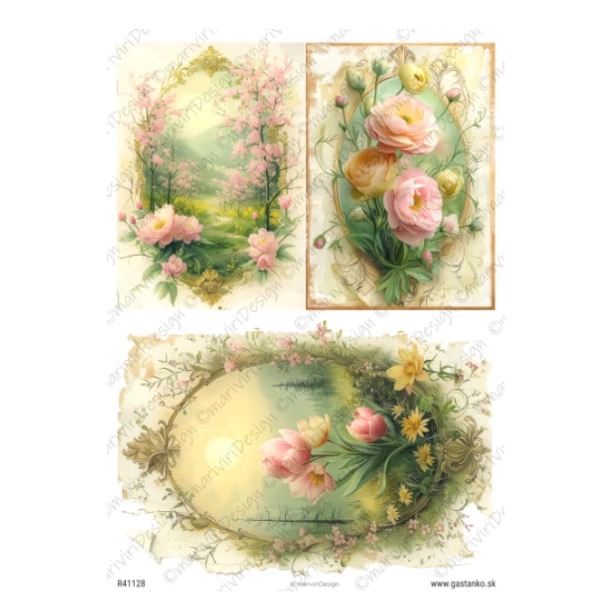 PAPIER RYŻOWY A4 -  Widok, kwiaty, ramki