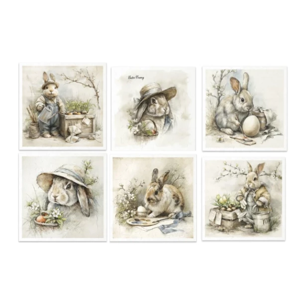 Zestaw papierów ryżowych 14,8x14,8cm Wielkanoc, zając, vintage