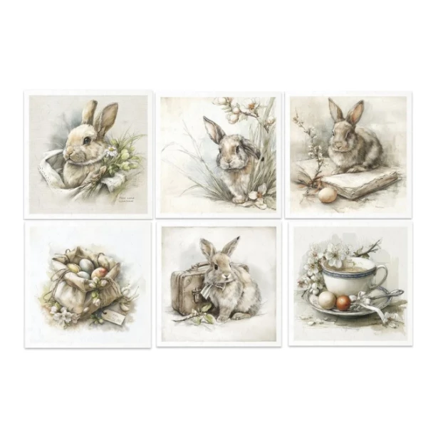 Zestaw papierów ryżowych 14,8x14,8cm Wielkanoc, zając, królik