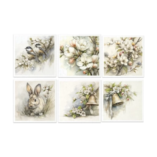 Zestaw papierów ryżowych 14,8x14,8cm Wielkanoc, zając, ptaki, kwiaty