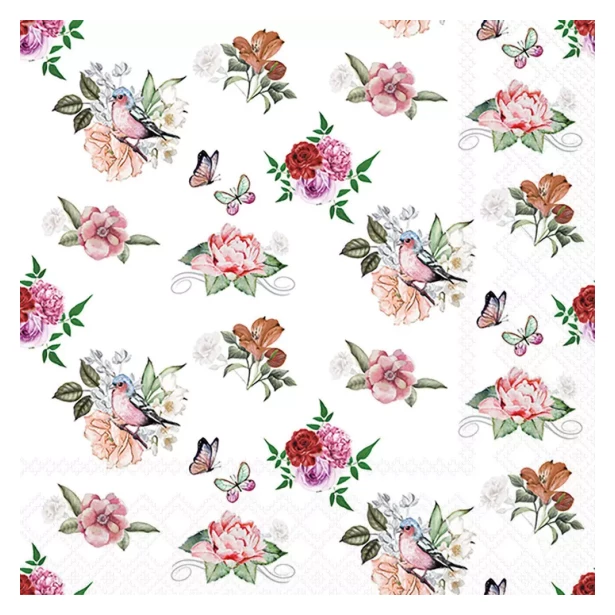 Serwetka  - Kwiaty, ptaki