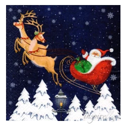 Serwetka - Święty Mikołaj w saniach, napis