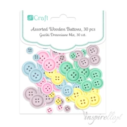 Guziki drewniane Mix 30 sztuk - pastelowe