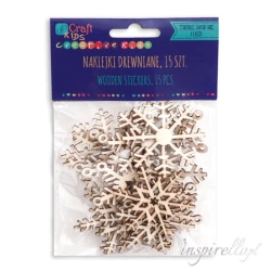 Naklejki drewniane Śnieżynki - 15 sztuk