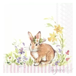 Serwetka - Wielkanocny zajączek, różowe paski