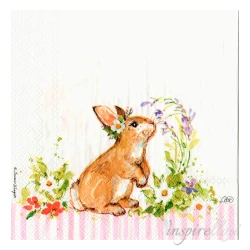 Serwetka - Wielkanocny zajączek, różowe paski