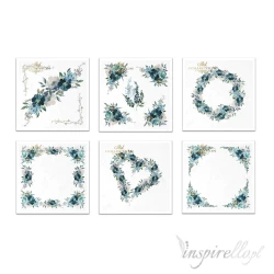 Zestaw papierów ryżowych 14,8x14,8cm Niebieskie akwarele, kompozycje z kwiatów, dekory - 6