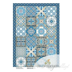 PAPIER RYŻOWY A4 - Granatowe kafelki  PŁYTKI azulejos