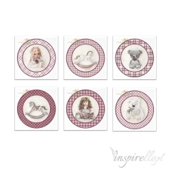 Zestaw papierów ryżowych 14,8x14,8cm Różowe kratki, Misie, Maskotki, Zabawki, Laleczki