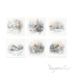 Zestaw papierów ryżowych 14,8x14,8cm  ptak, gałązka, zima