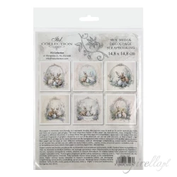 Zestaw papierów ryżowych 14,8x14,8cm Zające, jajko, ramka, Wielkanoc