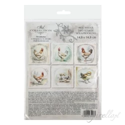 Zestaw papierów ryżowych 14,8x14,8cm Kogut, ramka, Wielkanoc