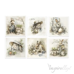 Zestaw papierów ryżowych 14,8x14,8cm Wielkanoc, zając, vintage