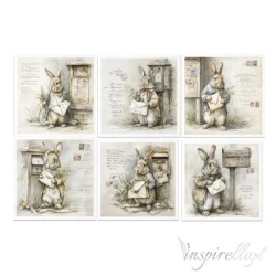 Zestaw papierów ryżowych 14,8x14,8cm Wielkanoc, zając, vintage