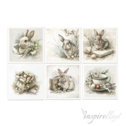 Zestaw papierów ryżowych 14,8x14,8cm Wielkanoc, zając, królik