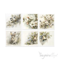 Zestaw papierów ryżowych 14,8x14,8cm Wielkanoc, zając, ptaki, kwiaty